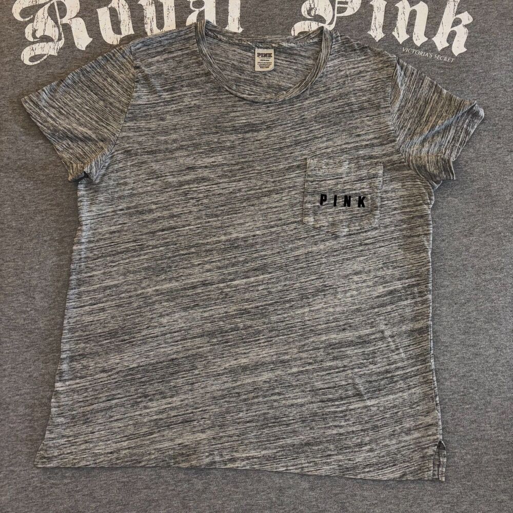 Victoria’s Secret PINK Checker Sequin Bling Gray Short Sleeve Tee Shirt - LG - Picture 2 of 9